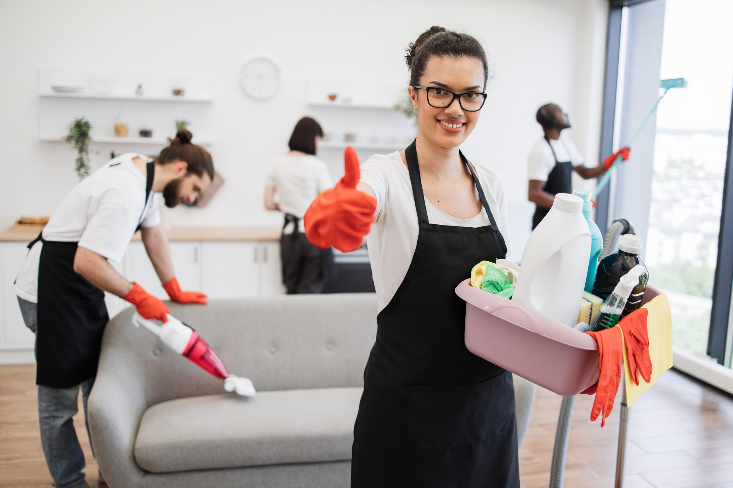Portrait of young African American woman professional cleaning worker